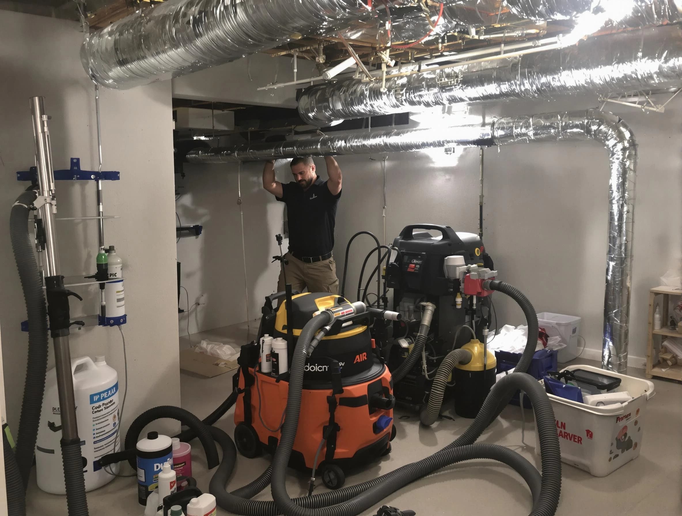 Ponderosa Park Air Duct Cleaning specialist performing professional mold removal from air ducts using safety equipment in Ponderosa Park